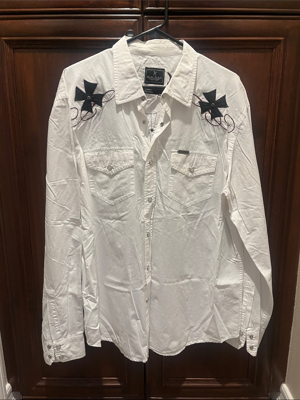 Marc Ecko White Button-Down Shirt with Black Star Embroidery